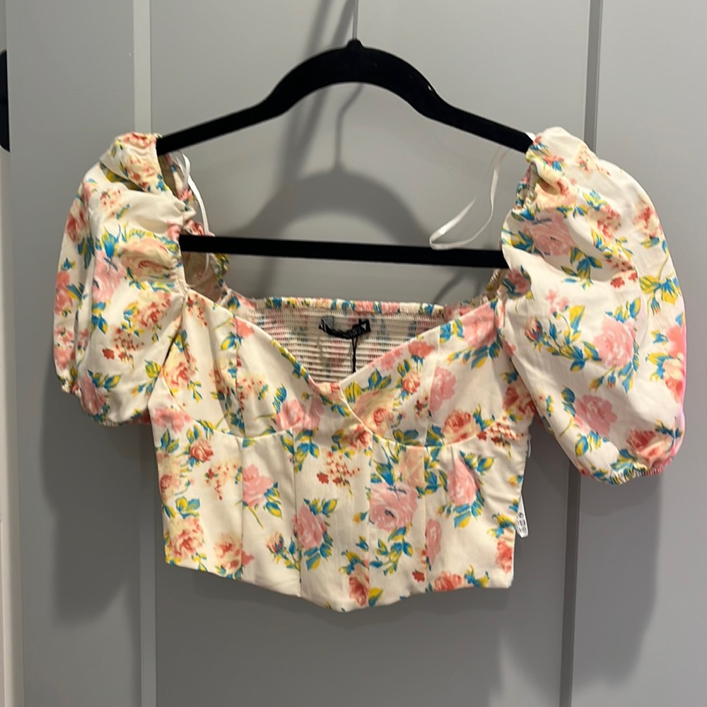 ZARA PUFF SLEEVE FLORAL CORSET TOP